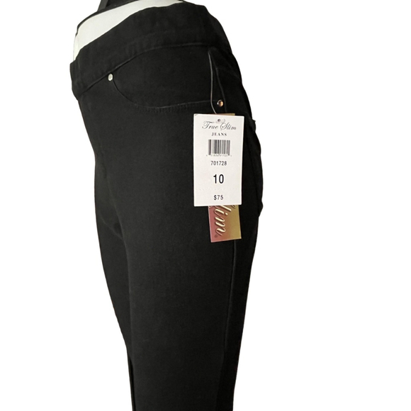 nwt womens black leggings by true slim size 10 back pockets ankle length - Picture 1 of 5